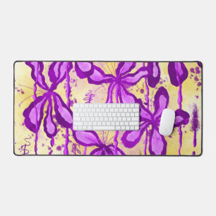 Abstract Inked Flowers purple Yellow Desk Mat