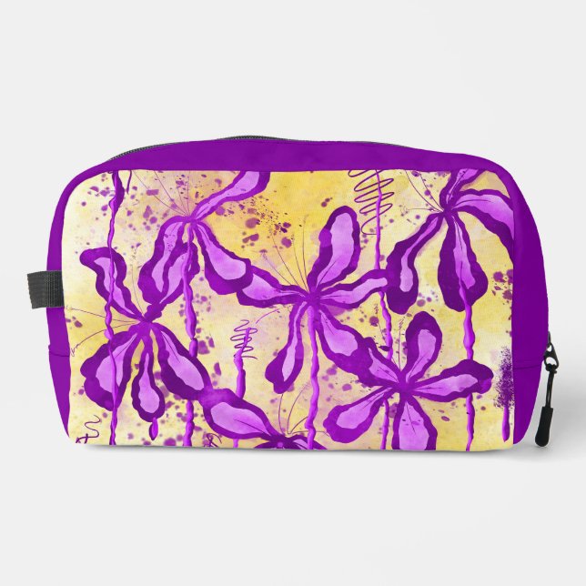 Abstract Inked Flowers Purple & yellow Dopp Kit (Front)