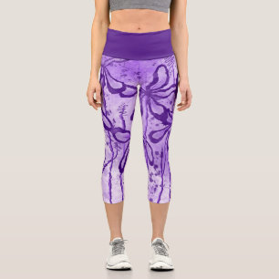 Abstract Inked Flowers Violet Capri Leggings