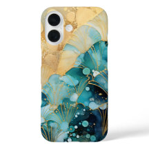 Abstract iPhone Case Turquoise Waves with Gold