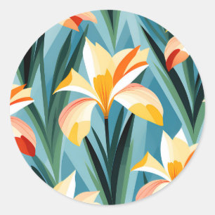 Abstract Iris Floral Geometric Classic Round Sticker