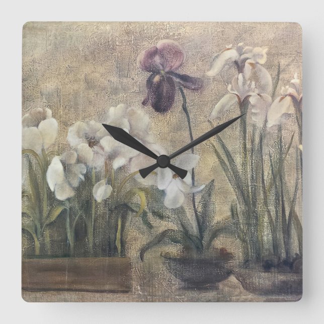 Abstract Iris In Pots Square Wall Clock (Front)