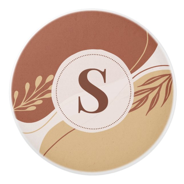 Abstract irregular shapes with earth colours ceramic knob (Front)