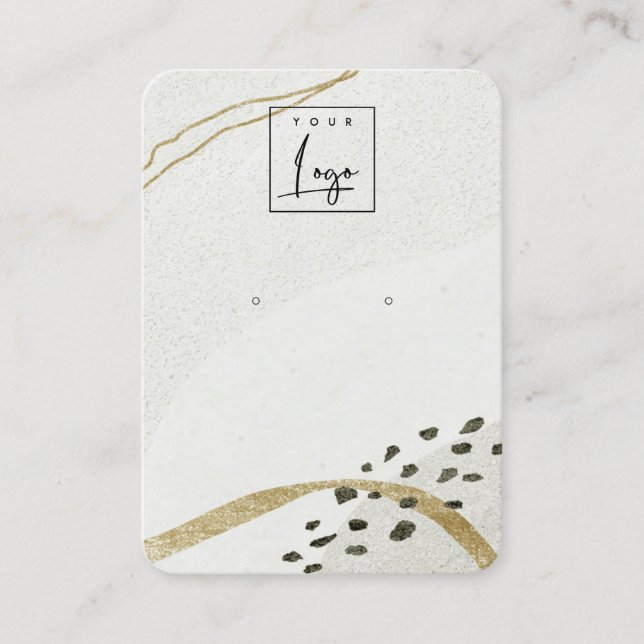 Abstract Ivory Black Gold Earring Logo Display Business Card (Front)