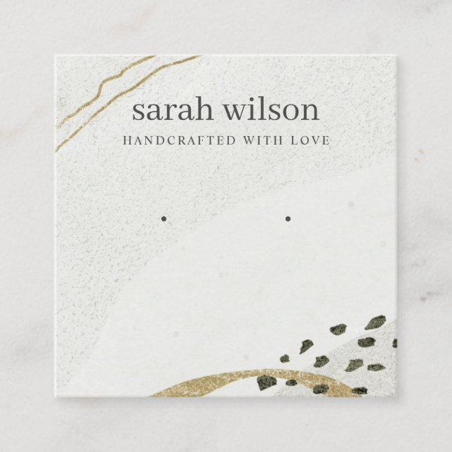 Abstract Ivory Black Gold Earring Stud Display Square Business Card (Front)