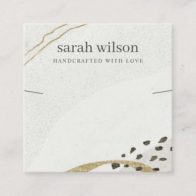 Abstract Ivory Black Gold Necklace Band Display Square Business Card (Front)