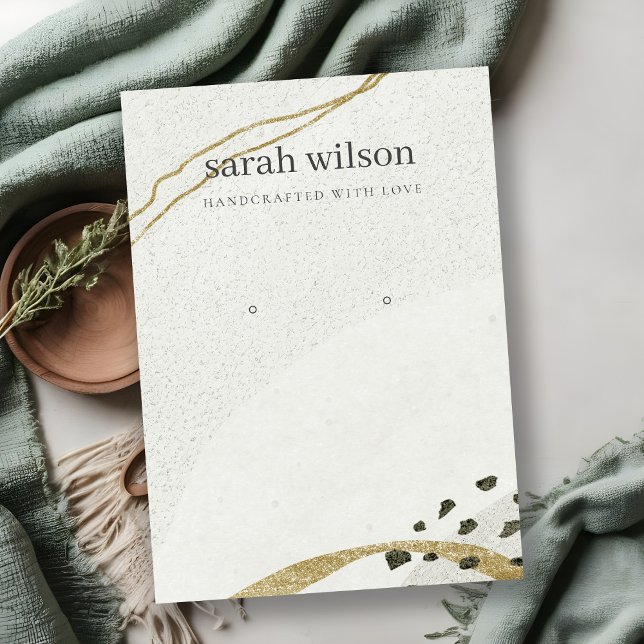 Abstract Ivory Black Gold Stud Earring Display Business Card (Creator Uploaded)