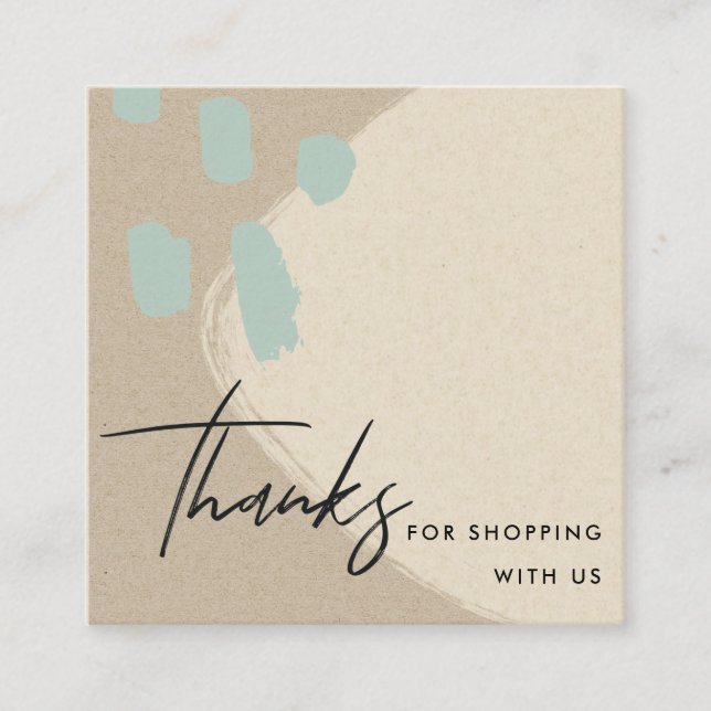 ABSTRACT IVORY BLUE KRAFT SCANDI THANK YOU LOGO SQUARE BUSINESS CARD (Front)