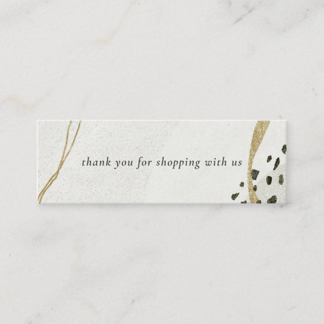 Abstract Ivory Gold Black Grey Stone Thank You Mini Business Card (Front)