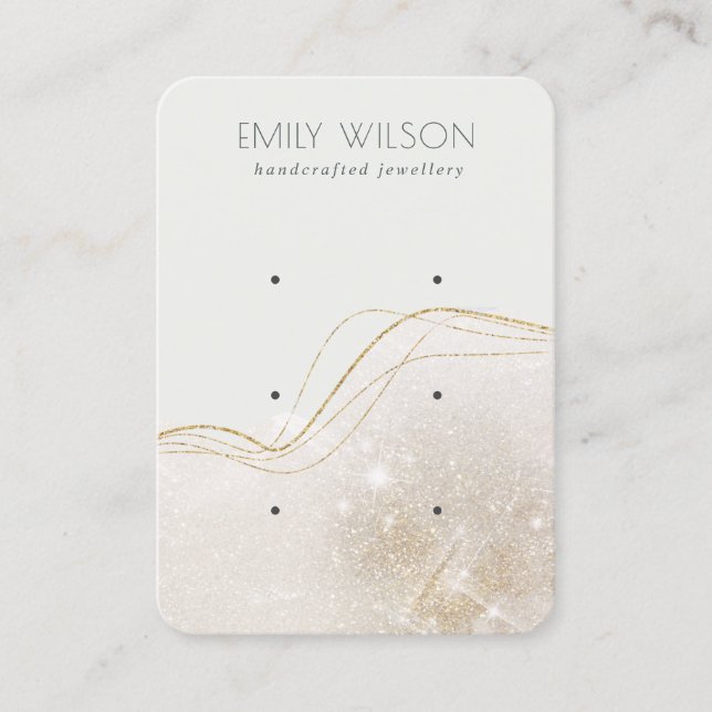Abstract Ivory Gold Glitter 3 Earring Display Business Card (Front)
