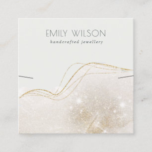 Abstract Ivory Gold Glitter Shiny Earring Display  Square Business Card