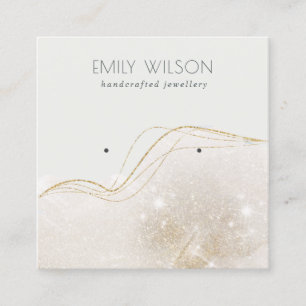Abstract Ivory Gold Glitter Shiny Earring Display Square Business Card