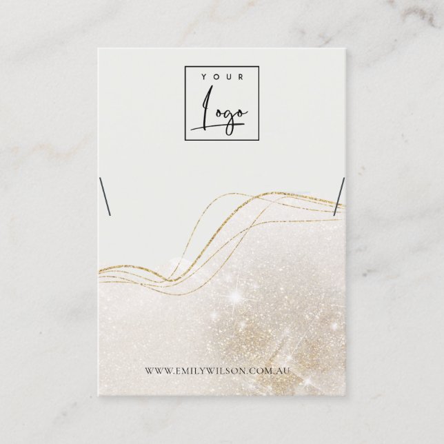 Abstract Ivory Gold Glitter Shiny Necklace Display Business Card (Front)