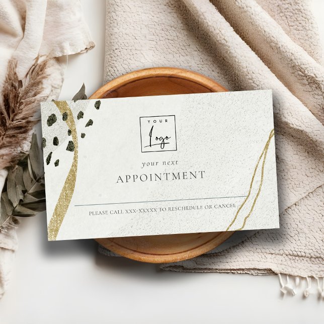 Abstract Ivory Gold Logo Appointment Reminder Business Card (Creator Uploaded)