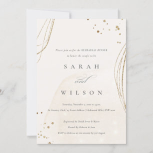 Abstract Ivory Gold Shiny Rehearsal Dinner Invite