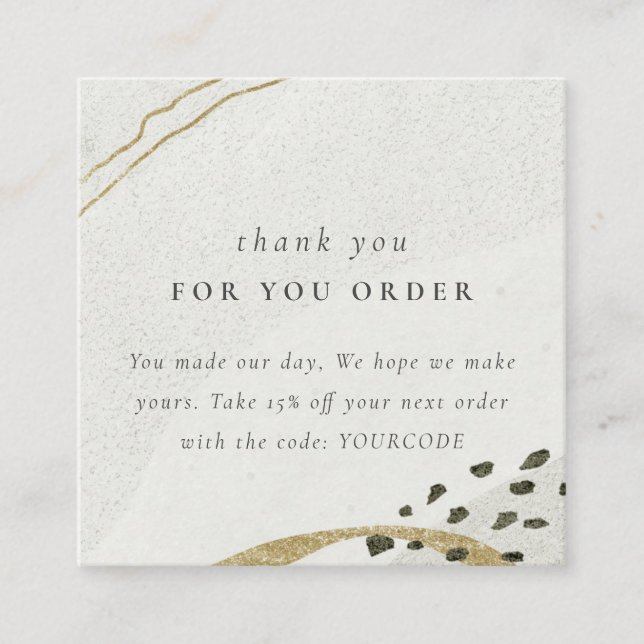 Abstract Ivory Gold Thank You For Order Discount Square Business Card (Front)