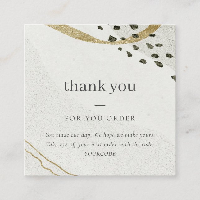 Abstract Ivory Gold Thank You For Order Discount Square Business Card (Front)