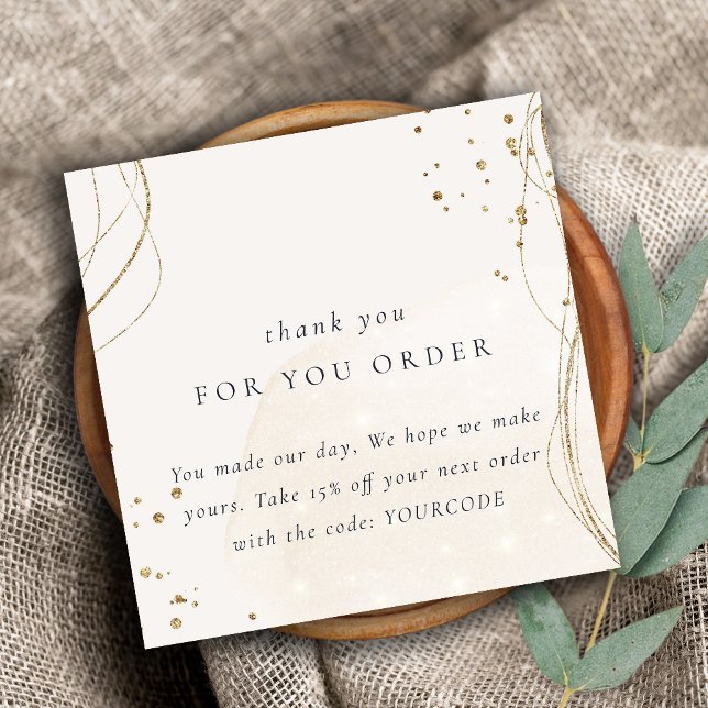 Abstract Ivory Gold Thank You For Order Discount Square Business Card (Creator Uploaded)