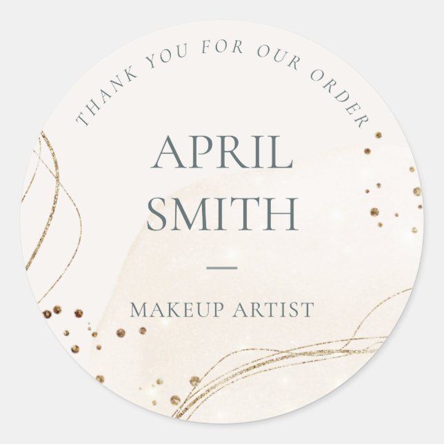 Abstract Ivory Gold Thank You For Your Order  Classic Round Sticker (Front)