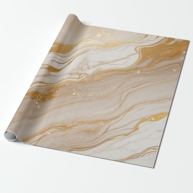 Abstract ivory marble texture with gold accents wrapping paper (Unrolled)