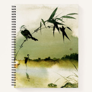 Abstract Japanese watercolor landscape crane bird Notebook