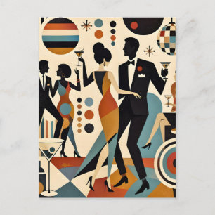 Abstract Jazzy Martinis and Dancing Cocktail Party Postcard