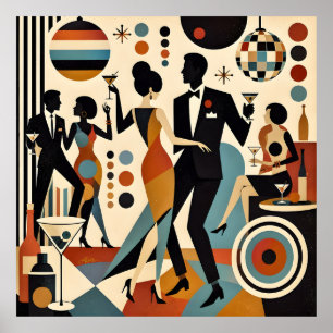 Abstract Jazzy Martinis and Dancing Cocktail Party Poster