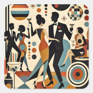 Abstract Jazzy Martinis and Dancing Cocktail Party Square Sticker