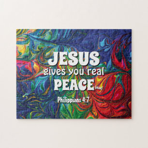 Abstract   JESUS GIVES REAL PEACE   Christian BLUE Jigsaw Puzzle