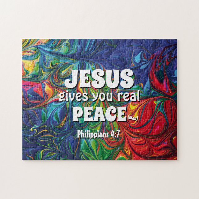 Abstract | JESUS GIVES REAL PEACE | Christian BLUE Jigsaw Puzzle (Horizontal)