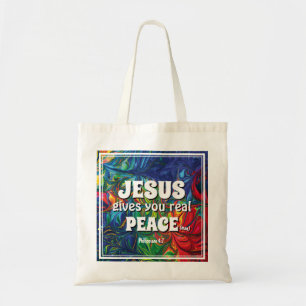 Abstract JESUS GIVES YOU REAL PEACE Tote Bag