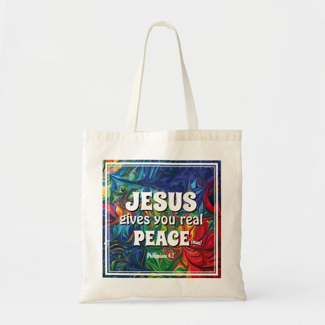 Abstract JESUS GIVES YOU REAL PEACE Tote Bag (Front)