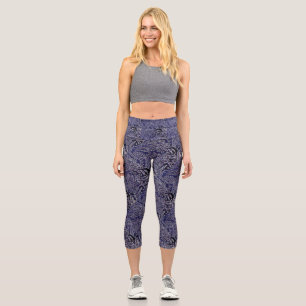 Abstract Jungle Blue Capri Leggings