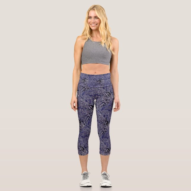 Abstract Jungle Blue Capri Leggings (Front)