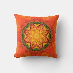 Abstract kaleidoscope orange background. Beautiful Cushion