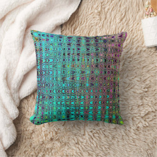 Abstract Kaleidoscopic Aqua Retro Boomerang Waves Cushion