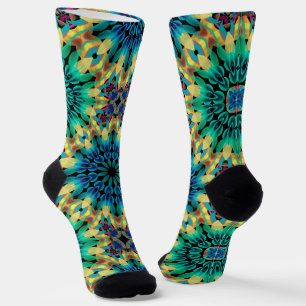 Abstract  Kaleidoscopic Colorful Geometric Shapes Socks