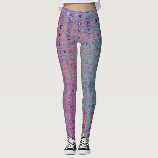 Abstract Kaleidoscopic Retro Boomerang Waves Leggings (Front)