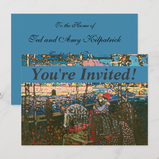 Abstract Kandinsky Riding Couple Colourful Invitation (Front/Back)