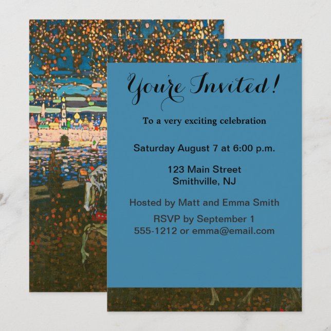 Abstract Kandinsky Riding Couple Colourful Invitation (Front/Back)