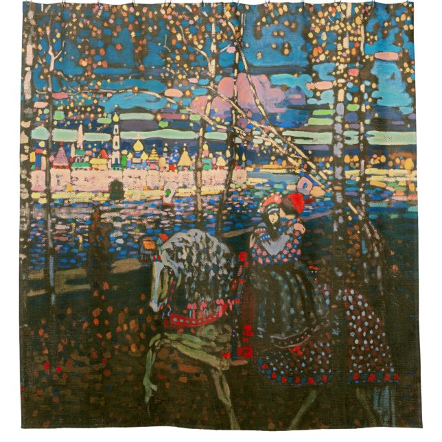 Abstract Kandinsky Riding Couple Colourful Shower Curtain (Front)
