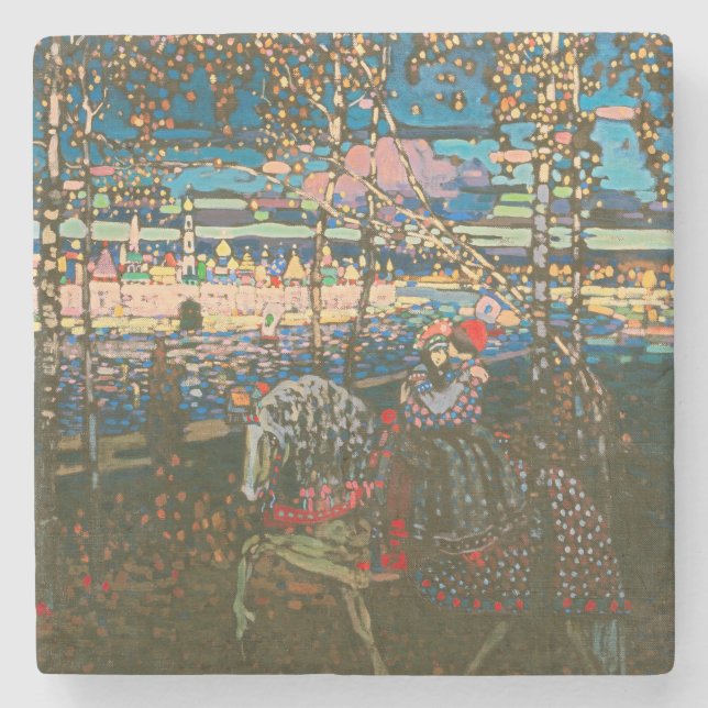 Abstract Kandinsky Riding Couple Colourful Stone Coaster (Front)