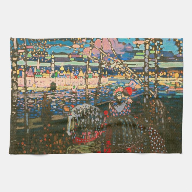Abstract Kandinsky Riding Couple Colourful Tea Towel (Horizontal)