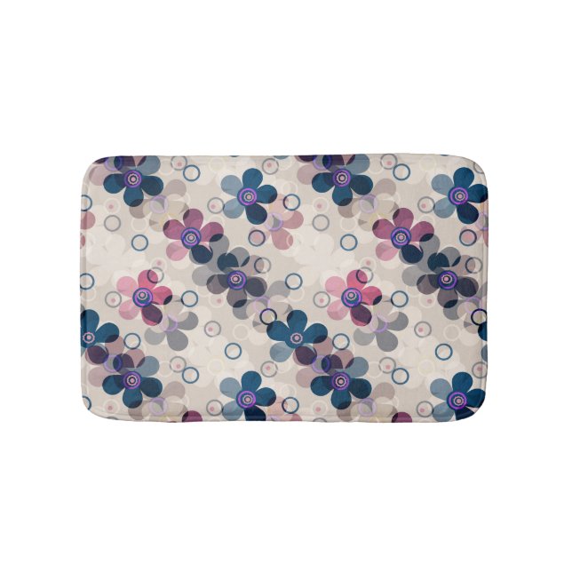 Abstract kids cute cartoon flowers floral retro de bath mat (Front)
