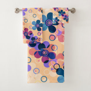 Abstract kids cute cartoon flowers floral retro de bath towel set