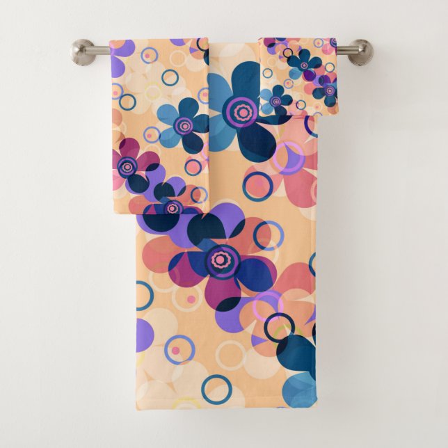 Abstract kids cute cartoon flowers floral retro de bath towel set (Insitu)