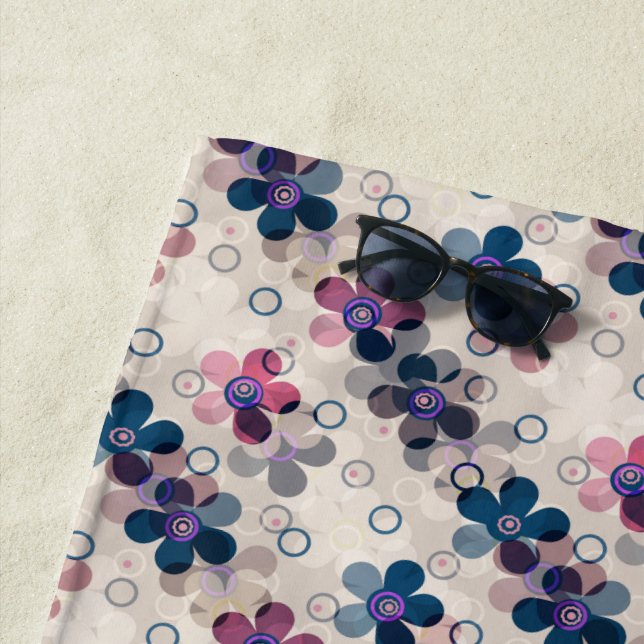 Abstract kids cute cartoon flowers floral retro de beach towel (In Situ)