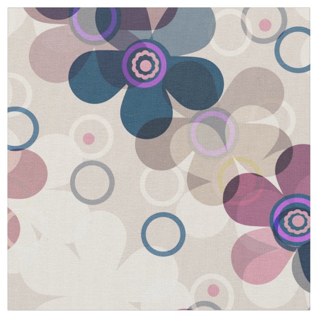 Abstract kids cute cartoon flowers floral retro de fabric (Close Up)