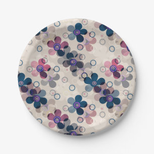 Abstract kids cute cartoon flowers floral retro de paper plate