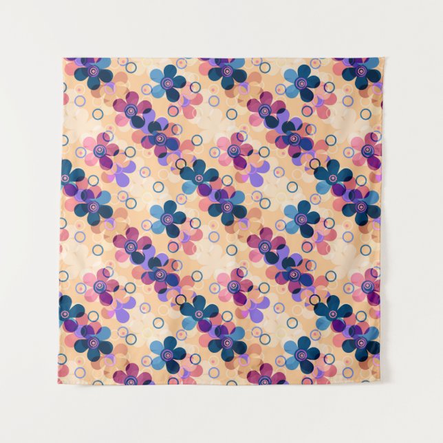 Abstract kids cute cartoon flowers floral retro de tapestry (Front)